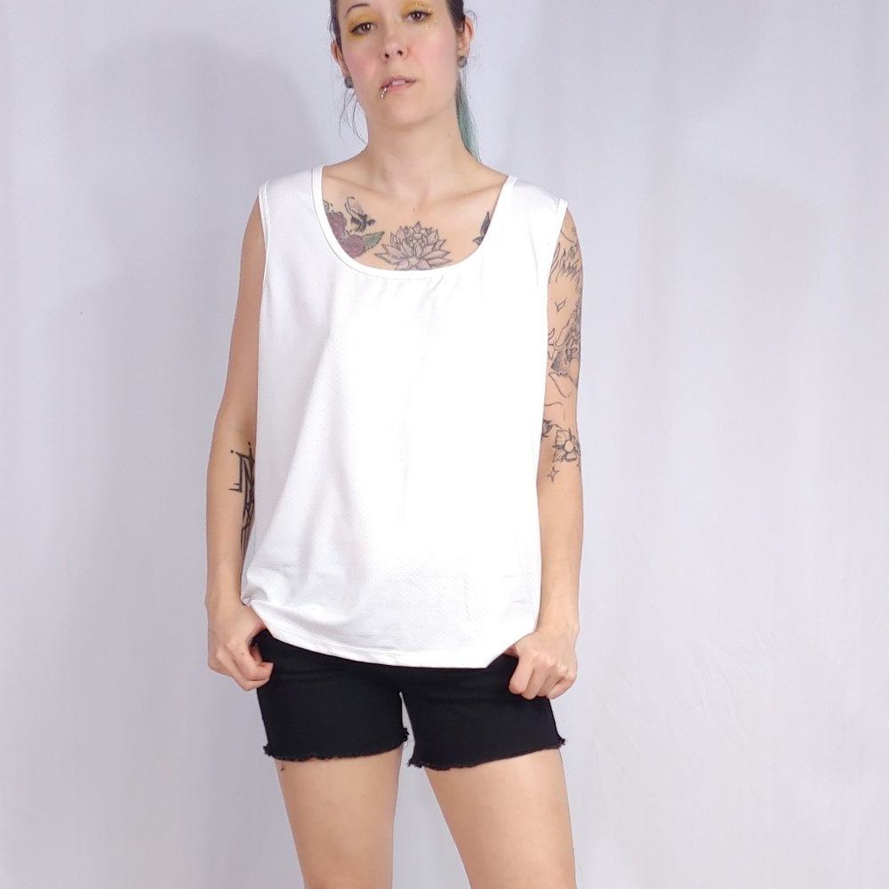 Athleta White Mesh Basic Boxy Tank Top SZ 2X